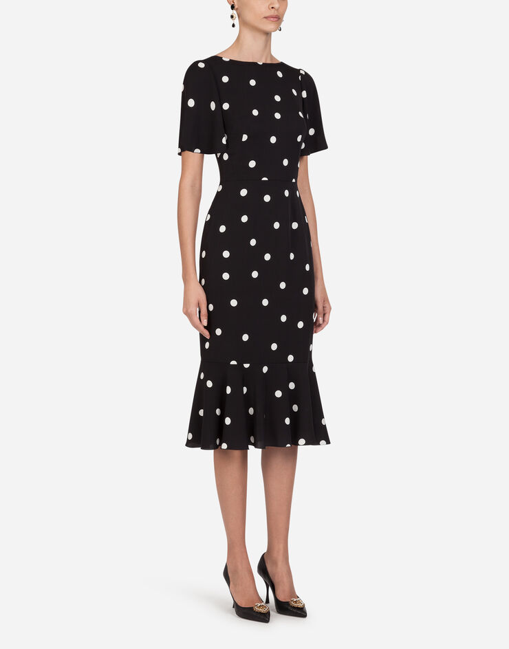 Dolce & Gabbana Polka dot print charmeuse longuette dress BLACK F6H6HTFSAY0