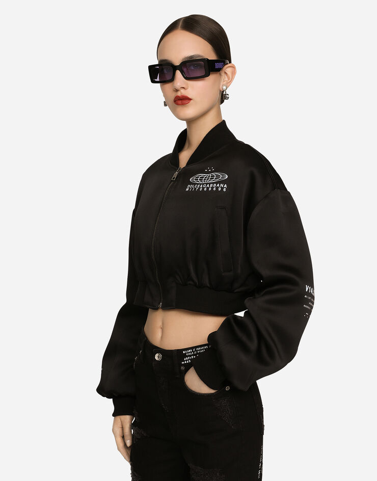 Dolce & Gabbana ボンバージャケット ショートレングス サテン DGVIB3プリント ブラック F9R07TGDB0Q