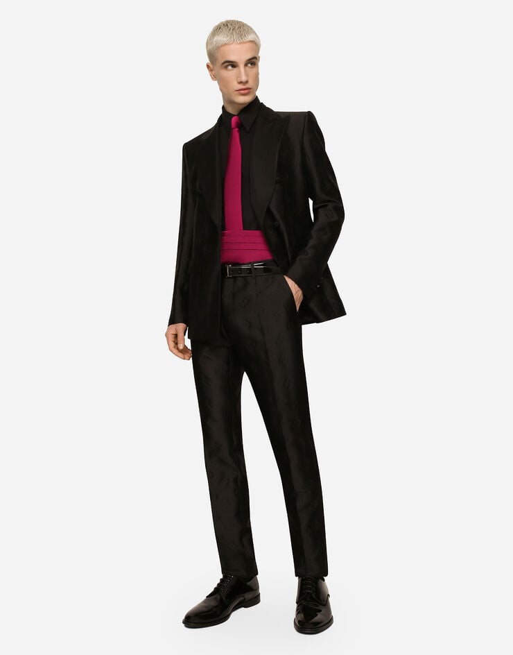 Dolce&Gabbana Double-breasted Sicilia-fit tuxedo suit with DG monogram Black GKOMMTHJMO3