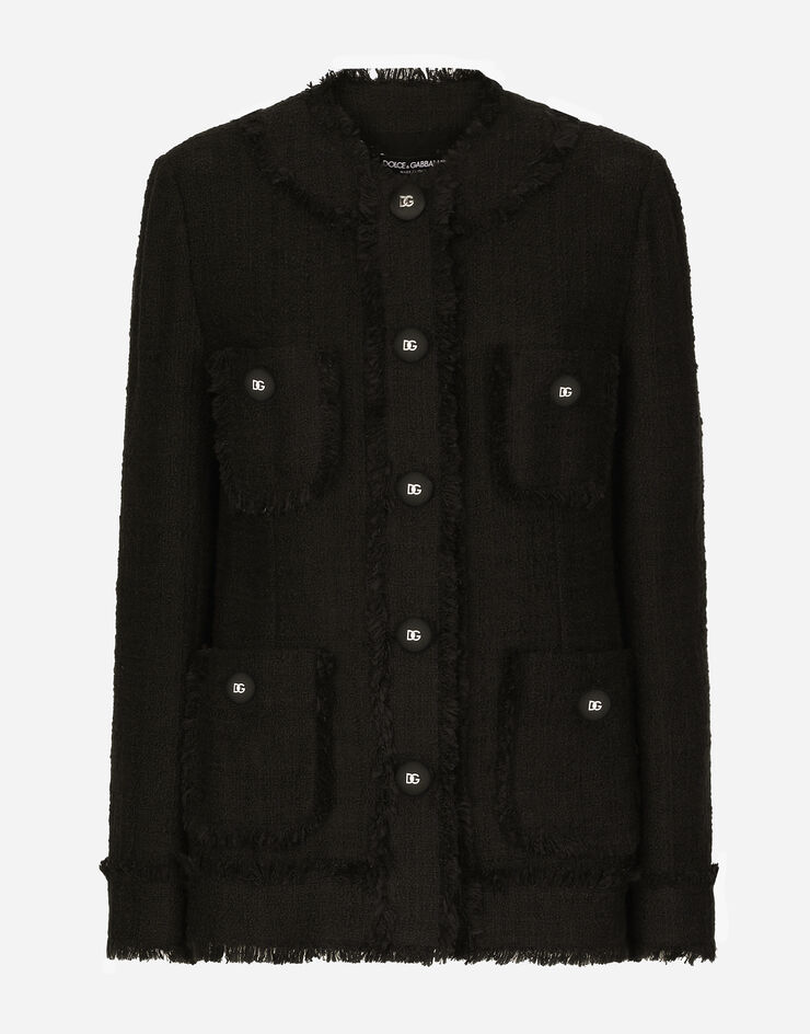 Dolce & Gabbana Single-breasted tweed jacket Black F27AGTFMTAC