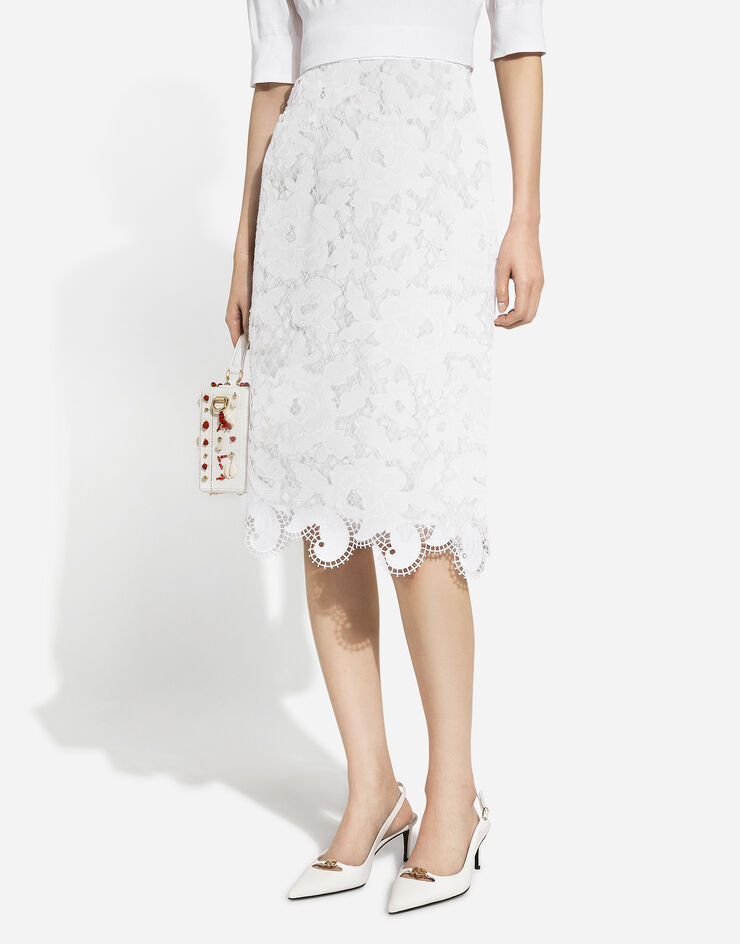Dolce & Gabbana Cotton midi skirt with floral openwork detailing White F4CVRZFG6AD