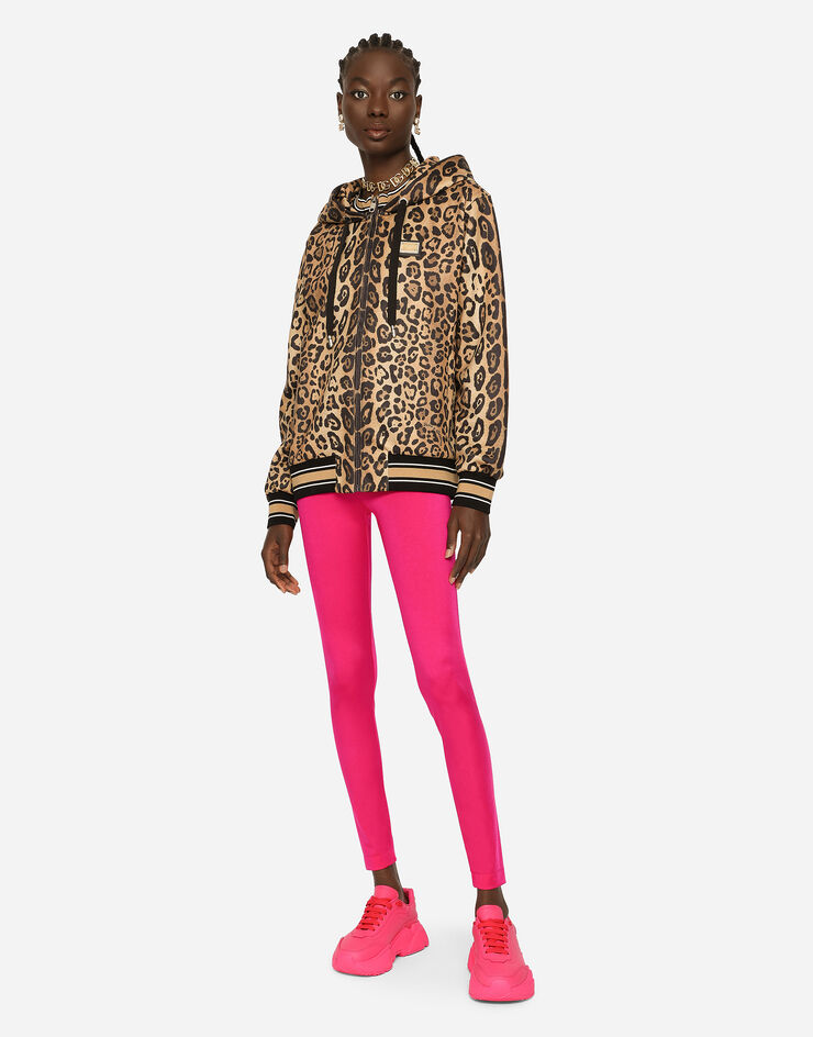Dolce & Gabbana Zip-up jersey hoodie with leopard print Multicolor I9ABQWG7BPV