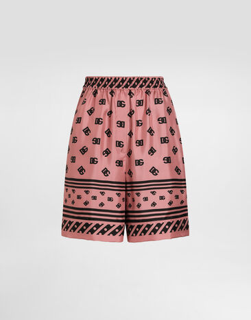 Dolce & Gabbana Silk satin jacquard Bermuda shorts with all-over DG logo Black FTBM0TFU21E