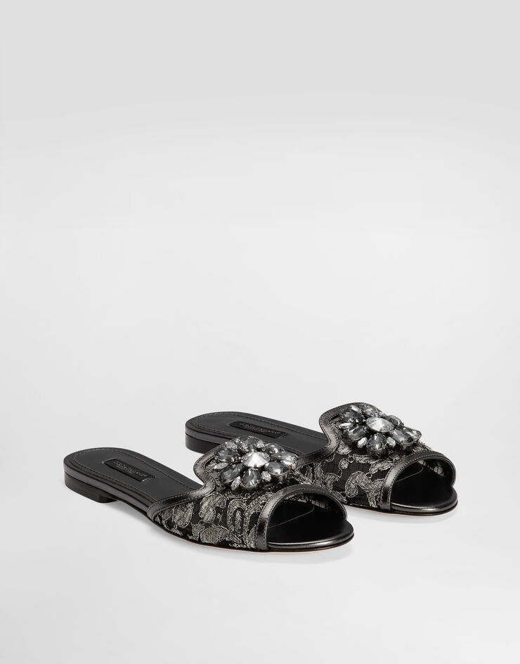 Dolce & Gabbana Lurex lace rainbow slides with brooch detailing Grey CQ0023AE637