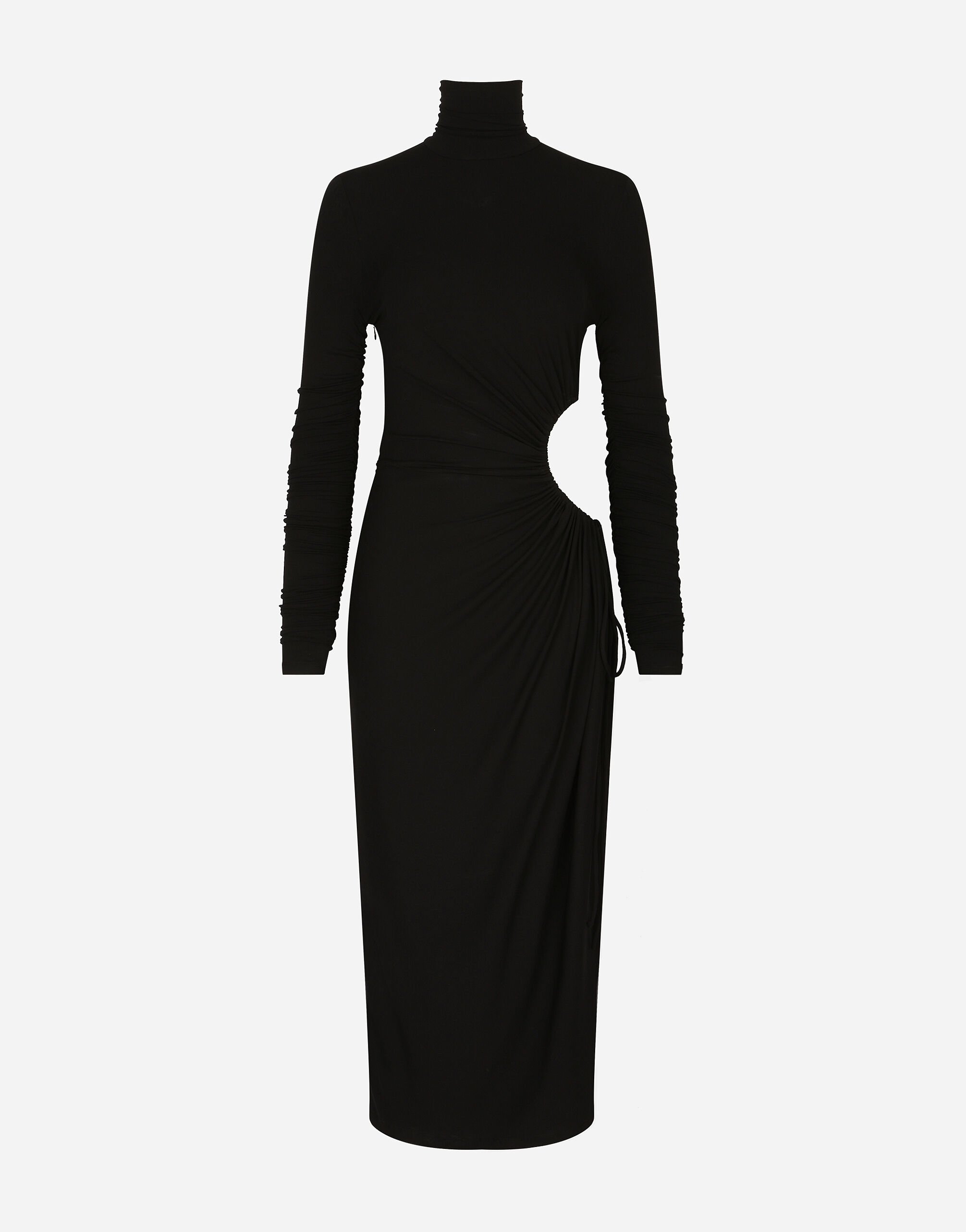 Dolce&Gabbana High-necked jersey calf-length dress with cut-out Black FTCTFTFUSOP