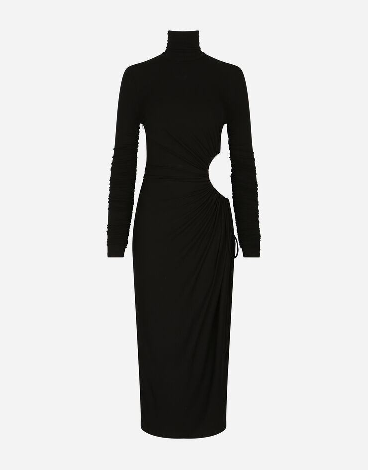 Dolce&Gabbana 컷아웃 디테일 하이넥 저지 미드카프 드레스 블랙 F6R3UTFUGBJ