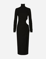 Dolce&Gabbana High-necked jersey calf-length dress with cut-out Black F4CLKTFU8BM