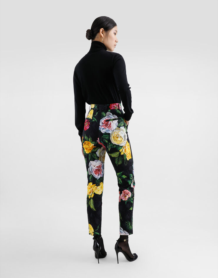 Dolce & Gabbana Pantalones sastre de brocado con estampado de peonías y rosas Imprima FTAM2TFS9AH