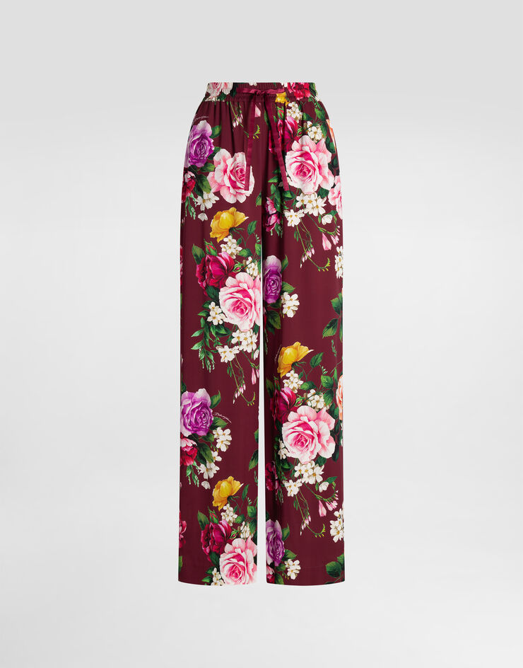 Dolce & Gabbana Rose-print charmeuse trousers Black I3K10WFSA77