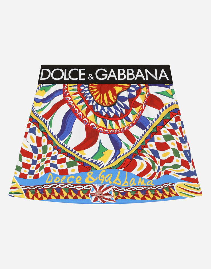 Dolce&Gabbana Short Carretto-print jersey skirt with branded elastic waistband Multicolor L5JI96G7J9D