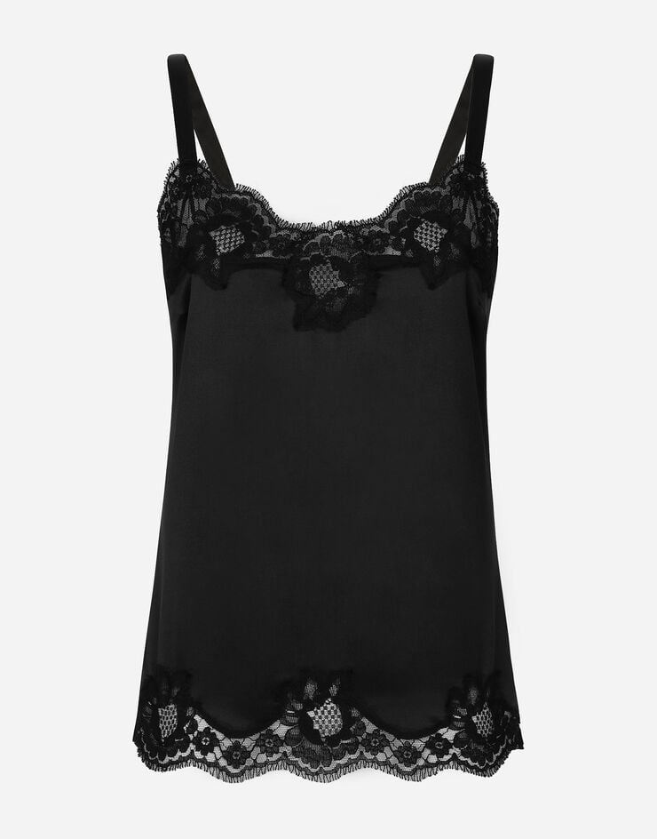 Dolce & Gabbana Hemdchen aus satin mit spitzendetails BLACK O7A00TONO13