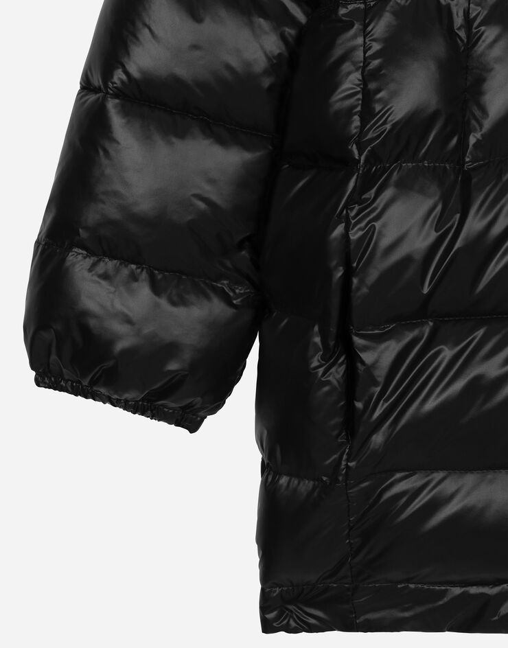 Dolce & Gabbana Long down jacket with logo tag Black L5JBO1G7M4K