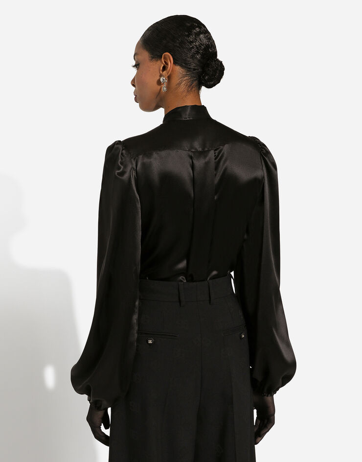 Dolce & Gabbana Silk satin shirt with pussy-bow Black F5Q44TFU1AU