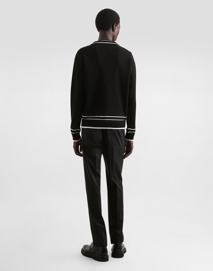 Dolce & Gabbana Cardigan over in cotone piquet con bottoni Nero GXV13ZJBCGY