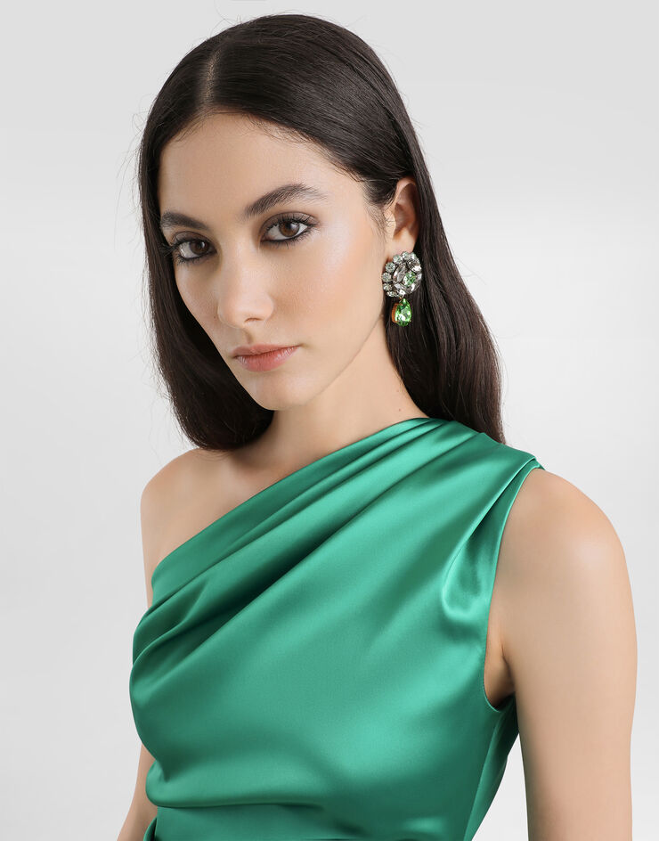 Dolce & Gabbana One-shoulder stretch satin dress Green F6G1GTFURAD
