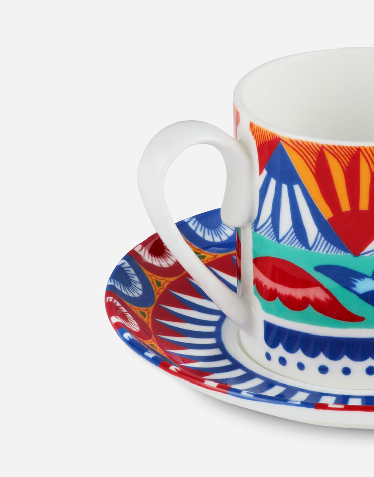 Dolce & Gabbana Tazza Caffè con Piattino in Porcellana Fine Multicolore TC0S01TCA11