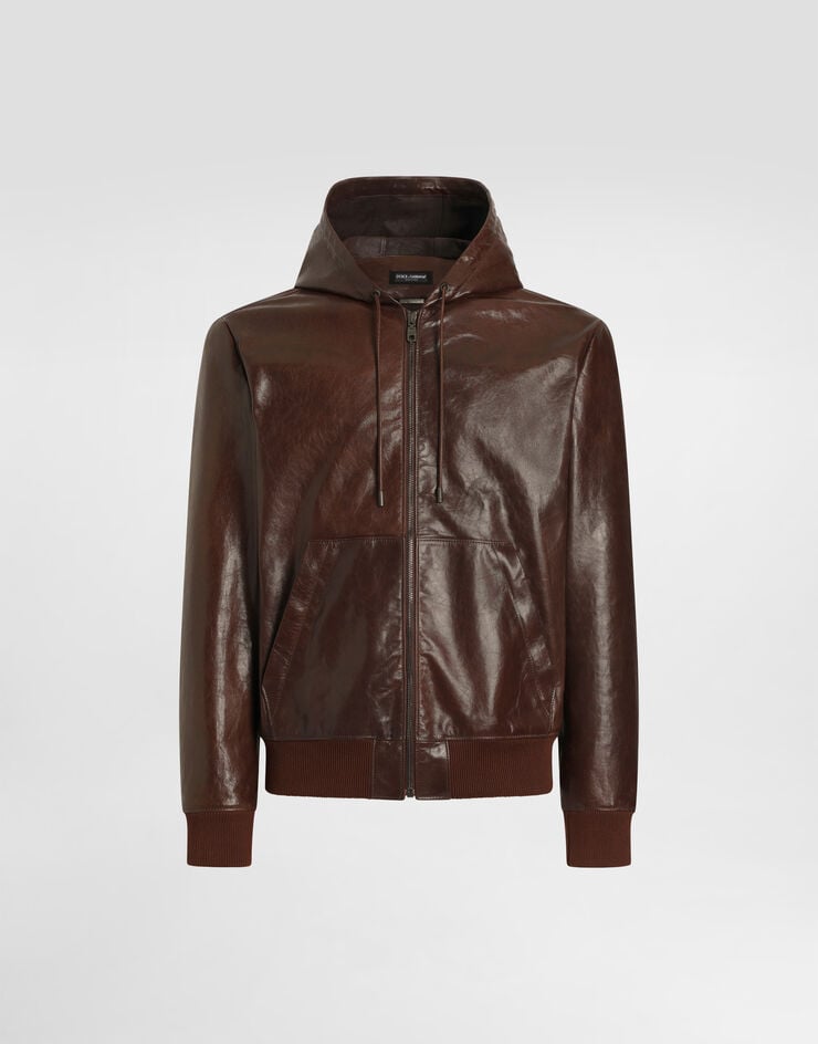 Dolce & Gabbana Hooded leather jacket Brown G9BIILHULY2