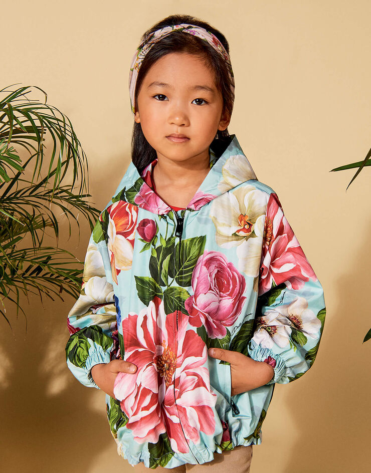 Dolce & Gabbana NYLON WINDBREAKER JACKET WITH FLORAL PRINT AND LIGHT BLUE BOTTOM FLORAL PRINT L5JBIPHSM27