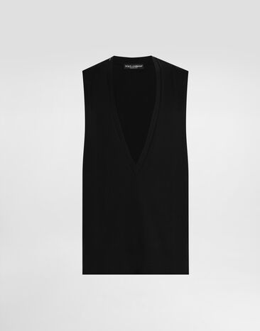 Dolce & Gabbana Oversize jersey singlet with logo tag Black G8SJ5THU7SD