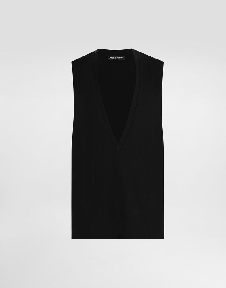 Dolce & Gabbana Oversize jersey singlet with logo tag Black G8SJ5THU7SD