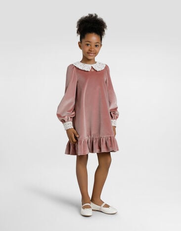 Dolce & Gabbana Smooth velvet dress with macramé collar Pink L54DK3FUVND