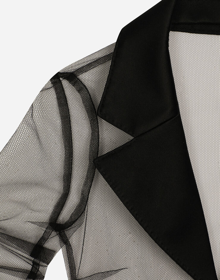 Dolce & Gabbana Jacke aus Tüll mit Details aus Satin Black F27AOTHLMLQ