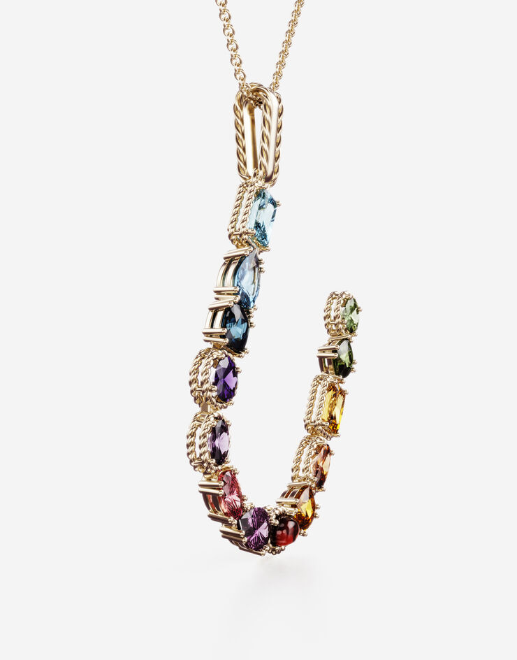 Dolce & Gabbana Rainbow alphabet U pendant in yellow gold with multicolor fine gems Gold WAMR2GWMIXU