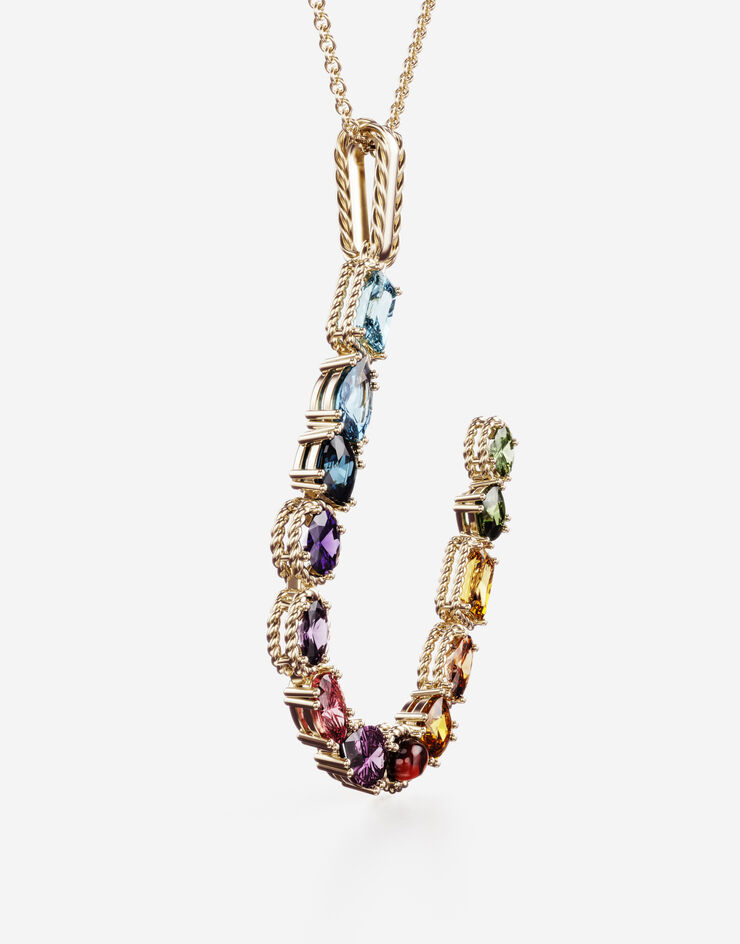 Dolce & Gabbana Pendente U Rainbow Alphabet con gemme multicolor Oro WAMR2GWMIXU
