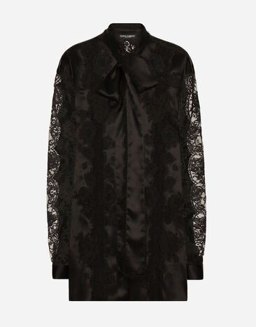 Dolce & Gabbana Oversize silk satin and lace shirt Black F5S44TFU1AU