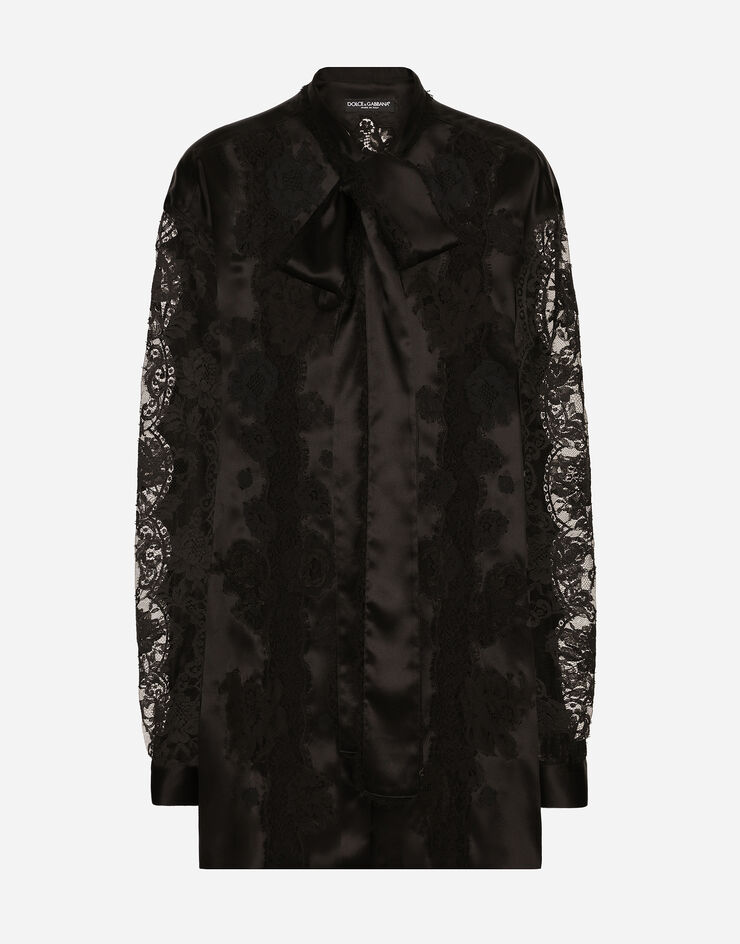 Dolce & Gabbana Oversize silk satin and lace shirt Black F5S44TFU1AU