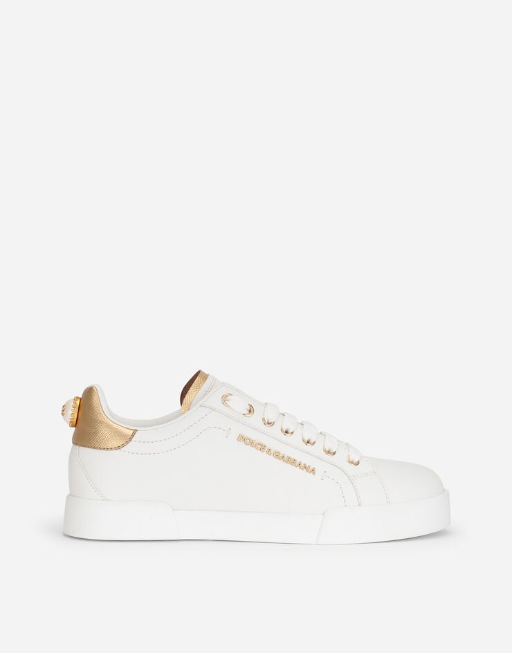 Dolce & Gabbana Sneakers Portofino in vitello nappato con lettering Bianco/Oro CK1602AN298