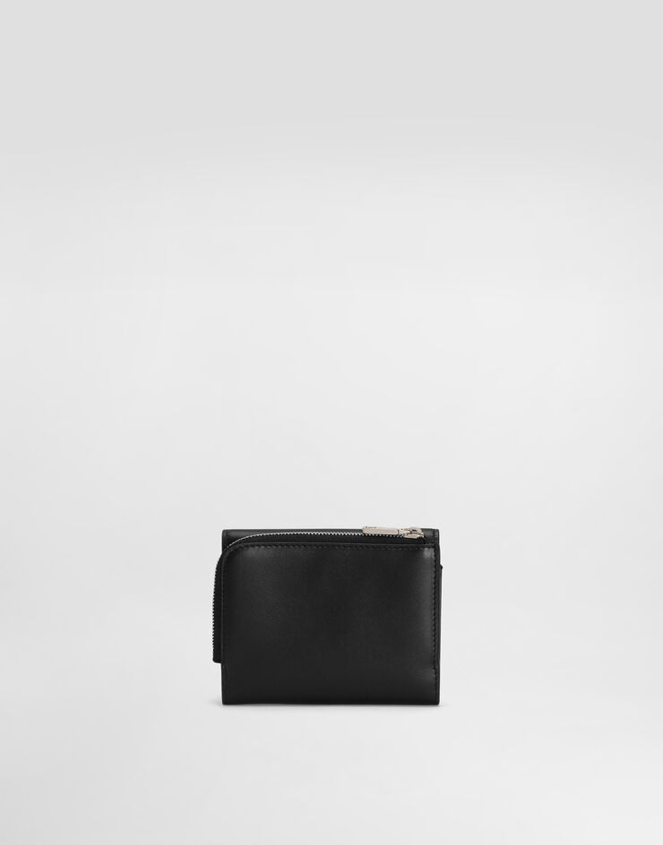 Dolce&Gabbana Portefeuille français à rabat en cuir de veau avec logo en relief Noir BP3271AG218