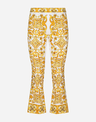 Dolce & Gabbana Trompetenhose aus Seidencharmeuse Majolika-Print Drucken F6AEITHH5A1