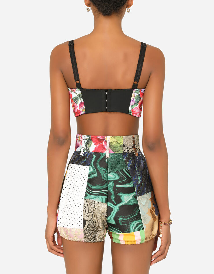 Dolce & Gabbana Patchwork drill and brocade jacquard bustier top AZUL F7T18TGDY11