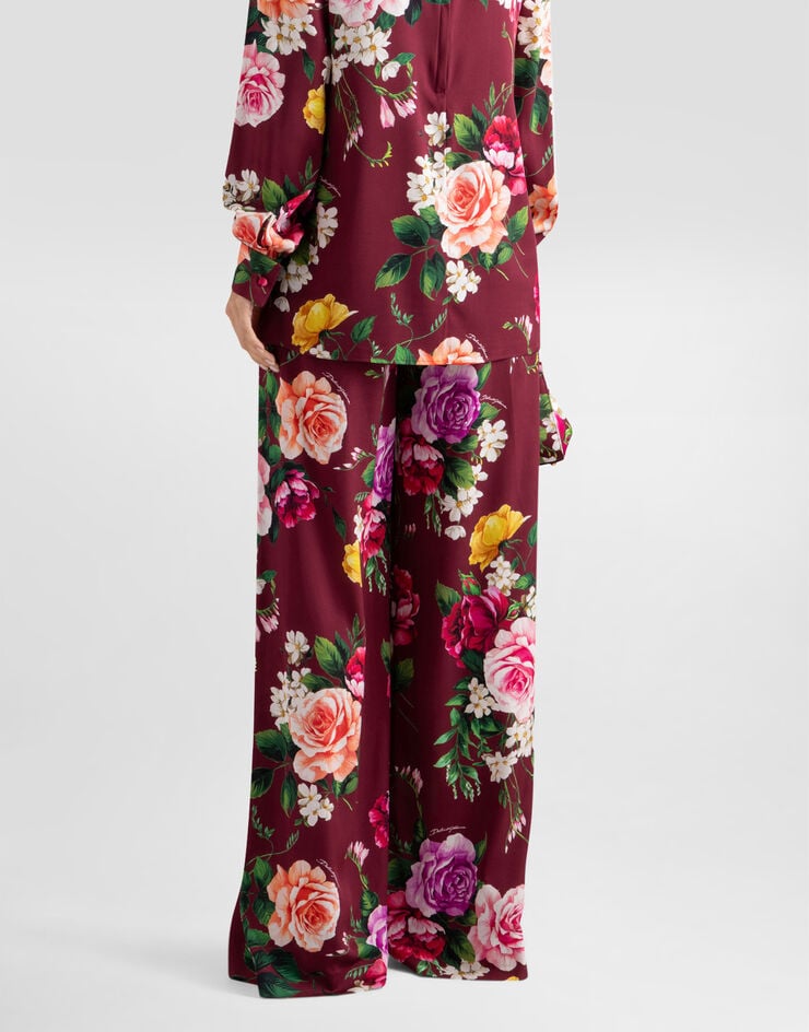 Dolce & Gabbana Rose-print charmeuse trousers Black I3K10WFSA77