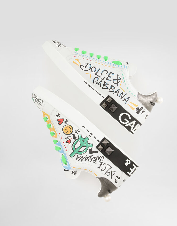 Dolce & Gabbana Calfskin Portofino sneakers with embroidery and studs Multicolor CS1772AH502