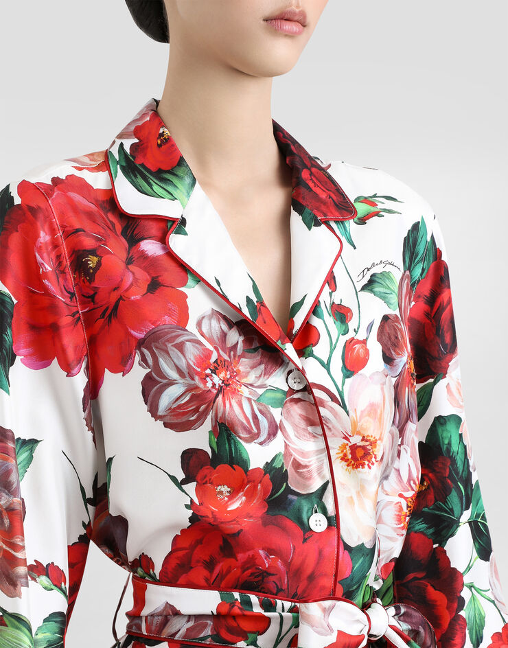 Dolce & Gabbana Пижамная рубашка из твила с длинными рукавами и принтом в виде роз Отпечатки F5I89TIS1ZD