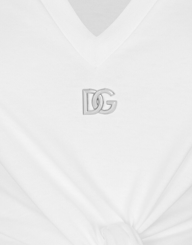 Dolce&Gabbana T-Shirt aus Jersey mit Knoten und DG-Logo Weiss F8U06TFU7EQ