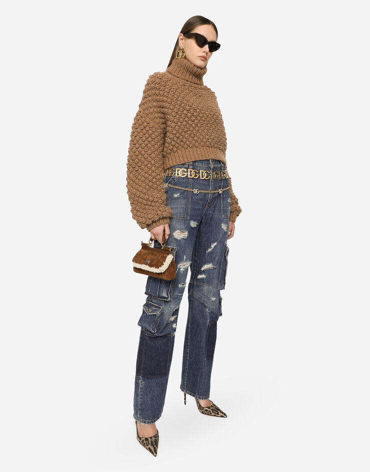 Dolce&Gabbana Rollkragenpullover mit Noppenmuster aus Alpaka Beige FXL70TJFMQ5