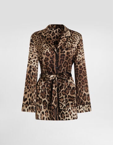 Dolce & Gabbana Leopard-print satin pajama shirt with belt Multicolor F5I89TFSAXY