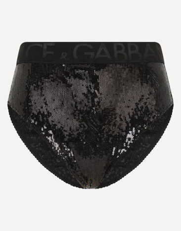 Dolce & Gabbana Bañador slip en microlentejuelas con el logotipo en el elástico Negro O2C41TFLMK4