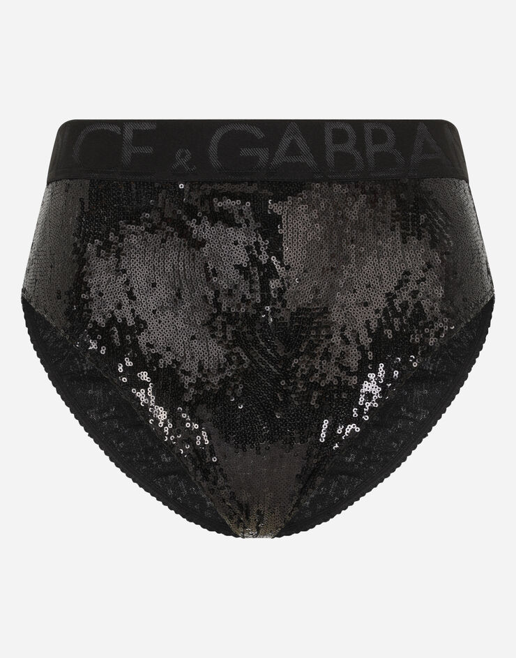 Dolce & Gabbana Bañador slip en microlentejuelas con el logotipo en el elástico Negro O2C41TFLMK4