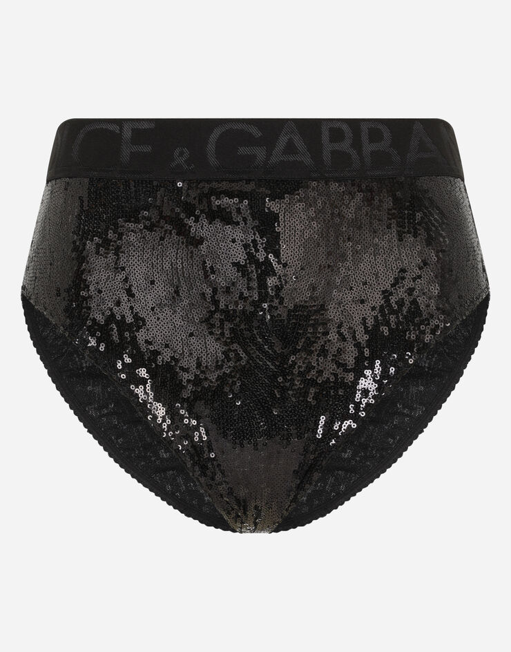 Dolce & Gabbana Micro-sequins briefs with branded elastic Black O2C41TFLMK4