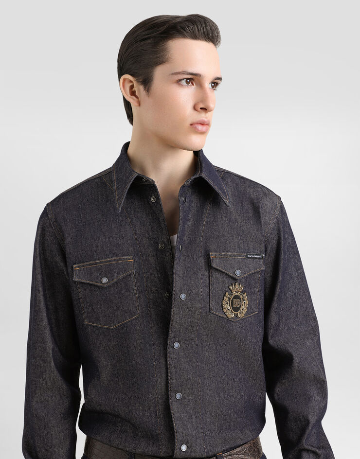 Dolce & Gabbana Denim shirt with heraldic emblem Multicolor G5MN8ZG8MG4