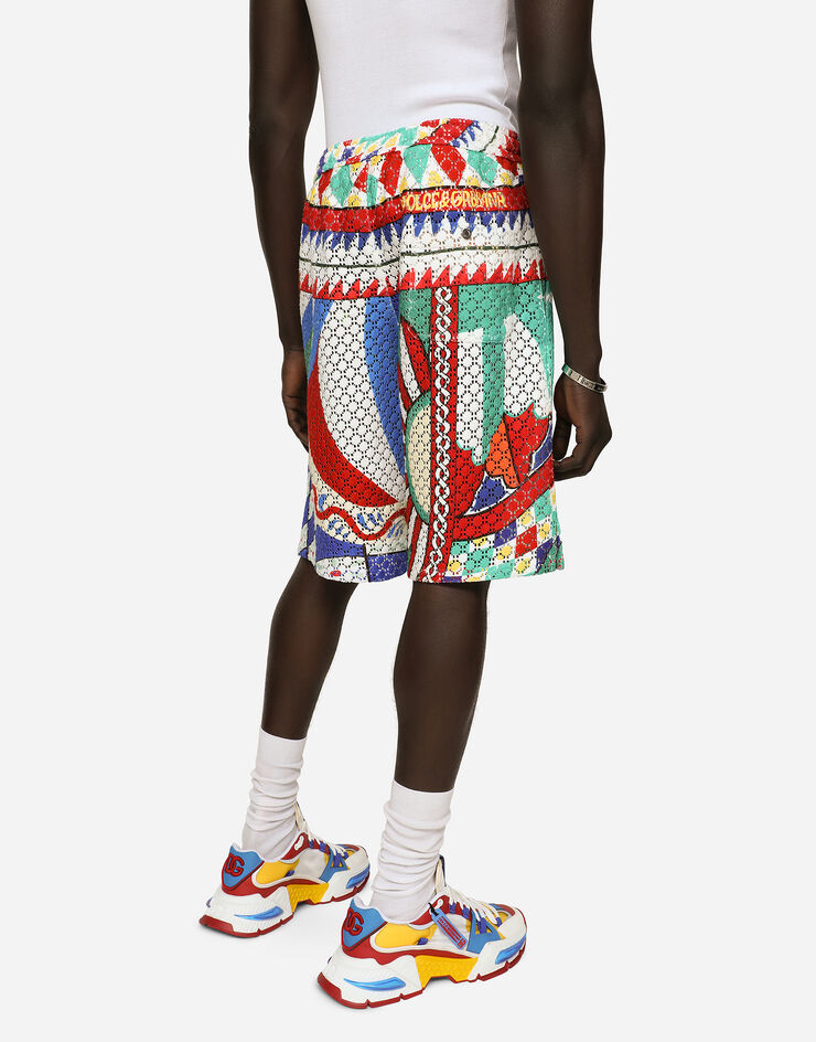 Dolce&Gabbana Crochet jogging shorts with carretto print Multicolor GV37ATGG420