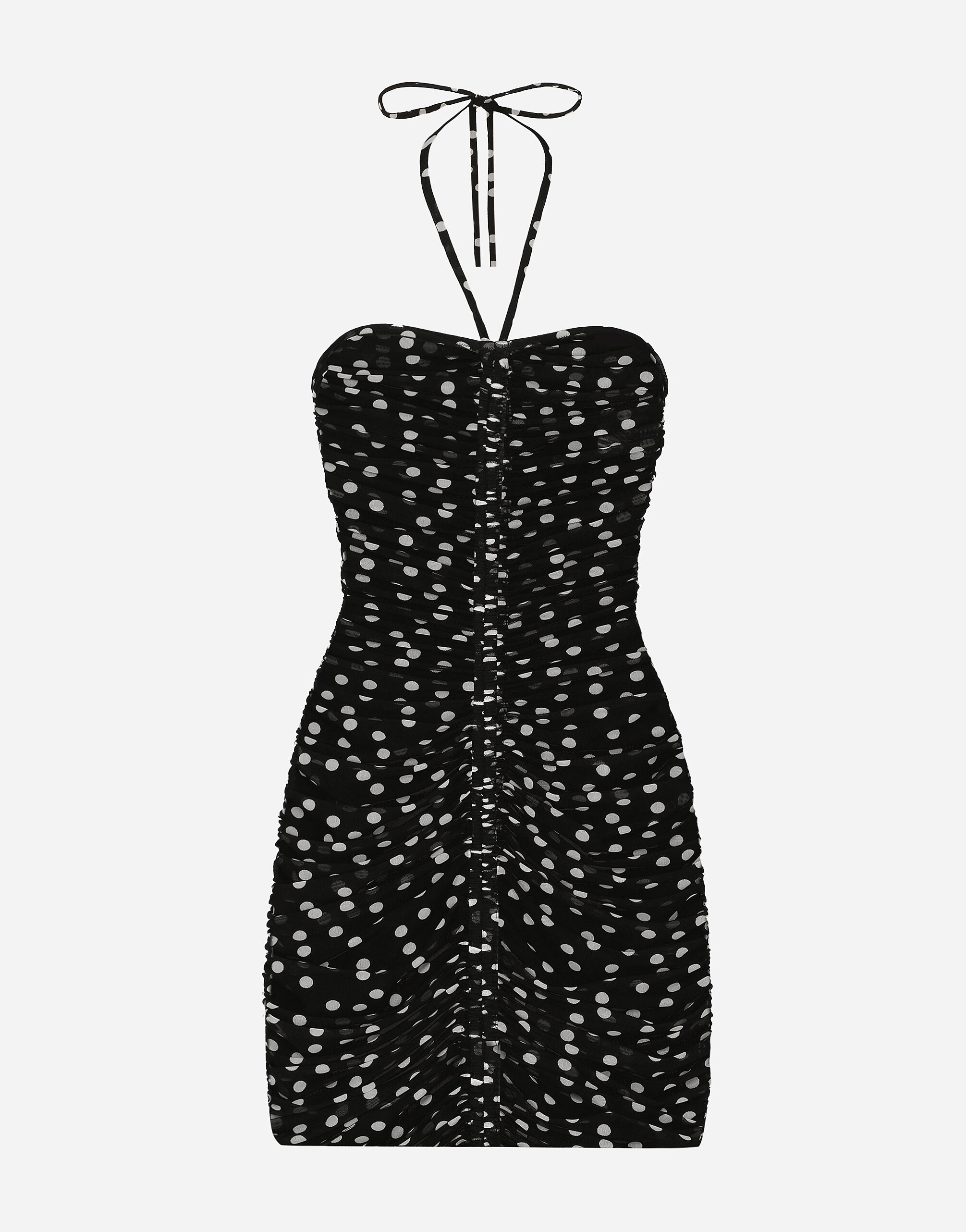 Short draped tulle dress with polka dot print in Print for Women Dolce Gabbana