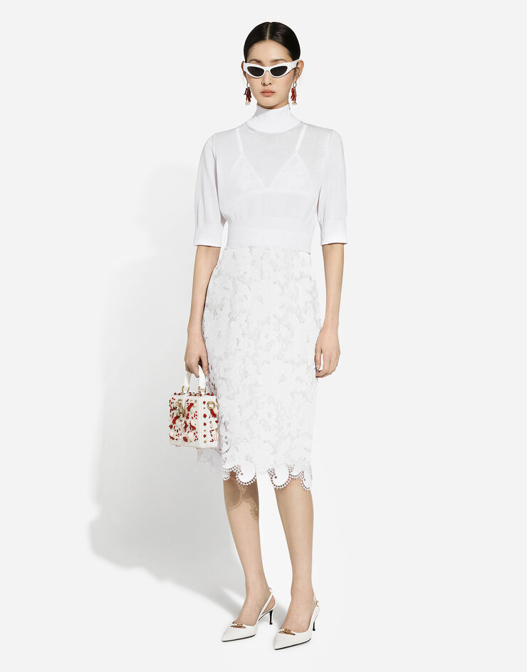Dolce & Gabbana Cotton midi skirt with floral openwork detailing White F4CVRZFG6AD
