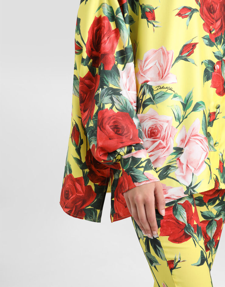 Dolce & Gabbana Camisa holgada de sarga de seda con estampado Bouquet Imprima F5T22TIS1XH