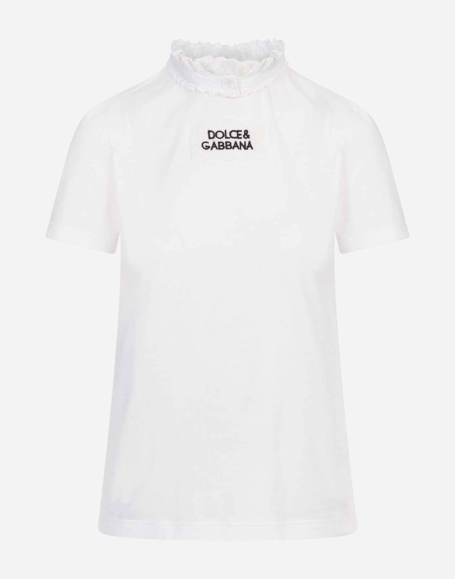 【D&G】Tシャツ ジャージー ネックロゴエンブロイダリー ブラックのウィメンズ Tシャツ ジャージー ネックロゴエンブロイ