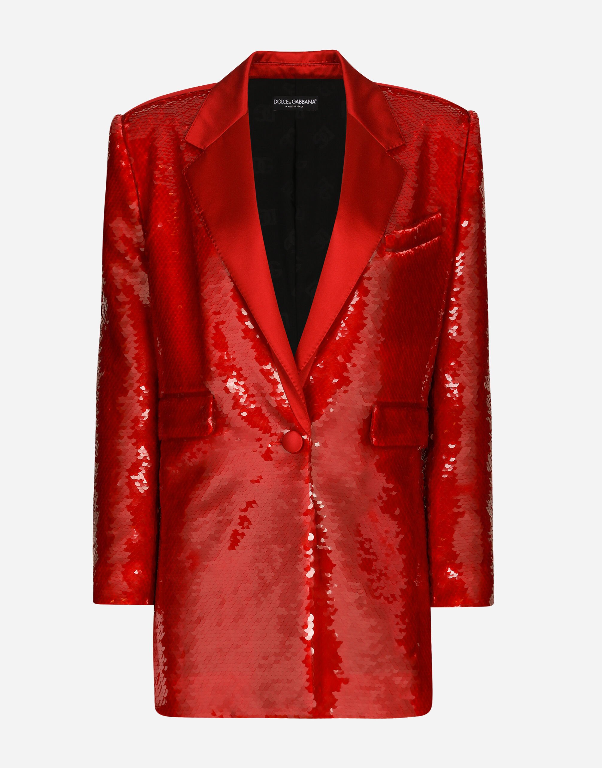 Dolce & Gabbana Single-breasted sequined jacket Red F6BDLTFURAD